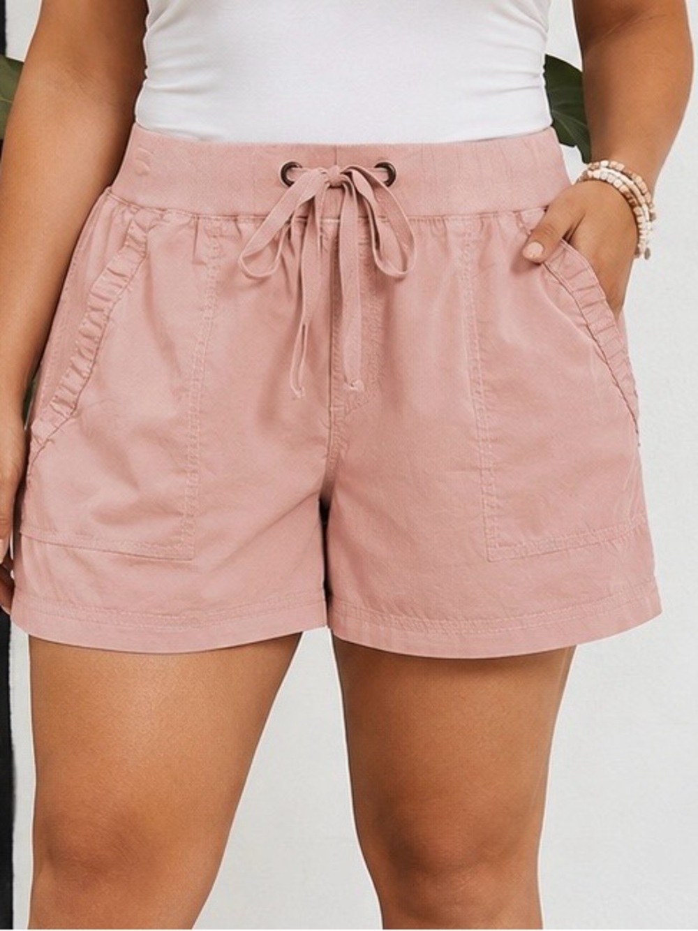 Blush Pink Drawstring Casual Shorts Elastic Waist